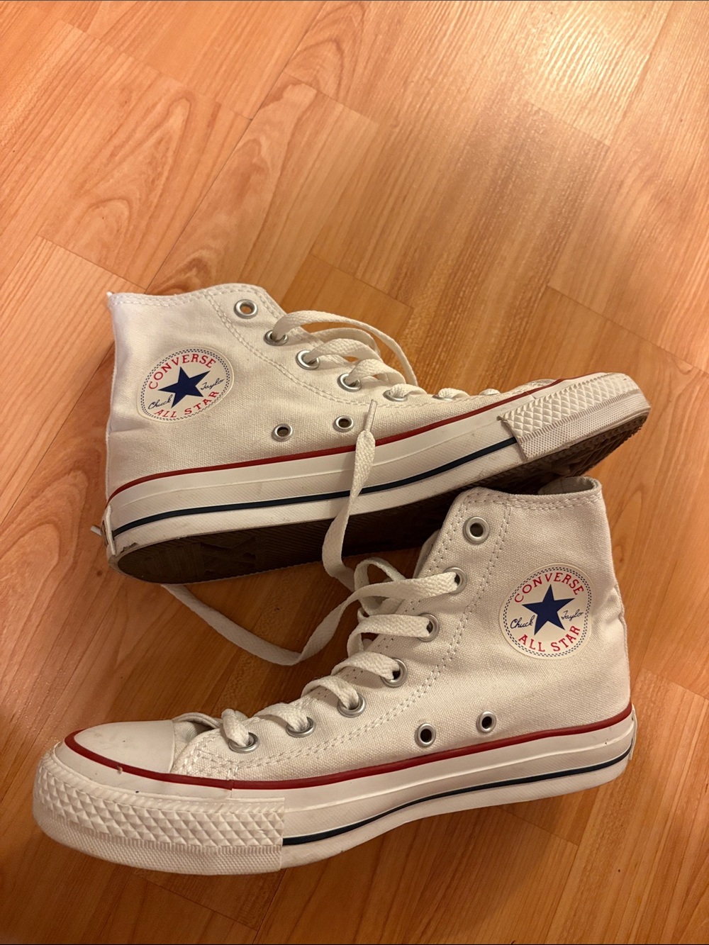 Converse White High-Top Lace-Up Boots with Red Trim